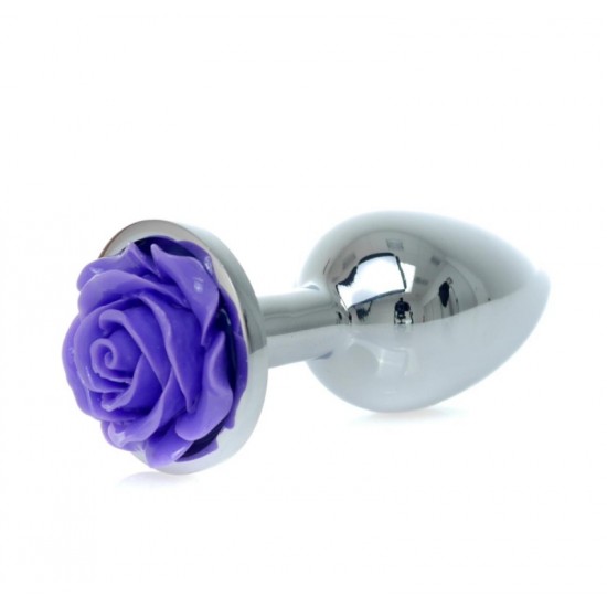 Анальна металева пробка із трояндою Jewellery Silver PLUG ROSE- Purple S