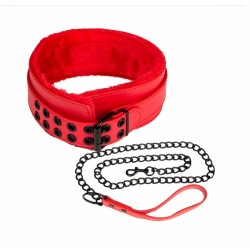 Ошейник на меху с поводком Notabu красный