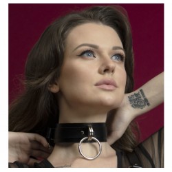 Чокер широкий с кольцом для поводка Feral Feelings - Collar черный, натуральная кожа Чокер широкий с кольцом для поводка Feral Feelings - Collar черный, натуральная кожа