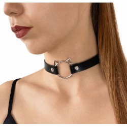 Чокер на шию Кішечка Art of Sex - Kiti з натуральної шкіри, Чорний