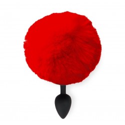 Силіконова анальна пробка М Art of Sex - Silicone Butt plug Rabbit Tail, Червоний