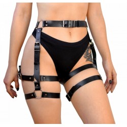 Гартери Art of Sex Claire, натуральна шкіра, розмір XS-М, колір чорний