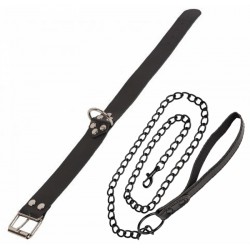 Ошейник с поводком Leather Collar, кожа, черный